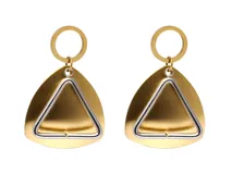 Aros colgantes de acero antialérgico plateado, con forma de lágrima y triángulo.