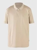 Chomba de algodón color beige, de mangas cortas, con tapeta de dos botones y logo tonal de Calvin Klein. Prenda suave y ligera, de corte clásico.