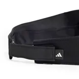 Visera deportiva Adidas color negro con logo blanco en el frente. Cuenta con tecnología Climacool para mayor transpirabilidad y ajuste regulable en la parte posterior.