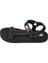 Sandalias Tommy Jeans negras con tiras de poliéster ajustables y logo de la marca en el empeine.