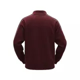 Campera deportiva Nike con cierre frontal completo, cuello alto y bolsillos laterales. Presenta un diseño en color negro con detalles de líneas blancas en los hombros y mangas, y el logo de la marca bordado en el pecho.