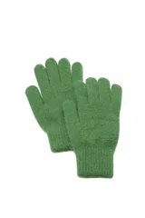 Par de guantes de lana color verde, con puños acanalados.