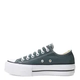 Championes Converse Chuck Taylor All Star Lift de lona color verde azulado, con plataforma blanca y cordones blancos. Diseño clásico con puntera de goma y logo de la marca en el talón.