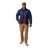Campera puffer Columbia modelo Powder Lite II, color azul marino, con cierre frontal completo, bolsillos laterales con cremallera, cuello alto y tecnología Omni-Heat.