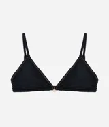 Top de bikini triangular en microfibra marrón, con pespuntes contrastantes y tiras ajustables.