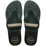 Chancletas de hombre Havaianas Color Essential, de diseño tricolor en tonos verde oscuro, beige y marrón, con tiras de goma texturizadas y el logo de la marca en relieve.