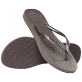 Sandalias de goma Havaianas modelo Slim Gloss color marrón oscuro, con tiras finas texturizadas y acabado brillante.