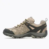 Championes de trekking Merrell modelo Accentor 3 WP, color marrón con detalles en negro y naranja. Diseño impermeable con parte superior de ante y malla, puntera protectora de goma y suela de alta tracción.
