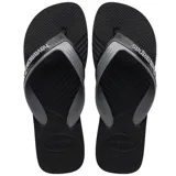 Sandalias de dedo Havaianas modelo Dual, color negro con tiras anchas en tono gris y negro con el logo de la marca en relieve.