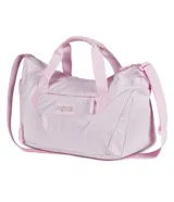 Bolso deportivo tipo duffel de la marca Jansport, color bordó, con doble asa de mano y correa ajustable para hombro. Cuenta con cierre principal, bolsillo frontal con cierre y logo de la marca aplicado.