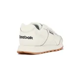 Championes Reebok Glide blancos con detalles en azul marino y suela color caramelo. Zapatillas de cuero con cordones y logo de la marca en el lateral y la lengüeta.