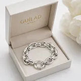 Pulsera de eslabones gruesos de plata 925 con diseño inflado y cierre marinero.