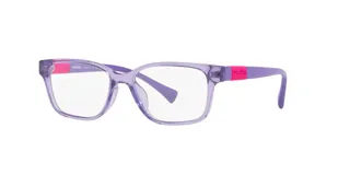 Armazón para lentes Miraflex modelo 4021, color lila con detalles en fucsia.