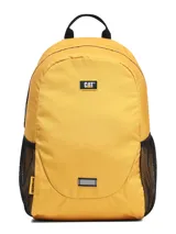 Mochila Caterpillar modelo Tokyo Urban Backpack en color amarillo, confeccionada en poliéster con revestimiento. Cuenta con un compartimento principal, bolsillos laterales de malla negra, asa superior y detalles de la marca en contraste.