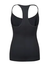 Musculosa deportiva Under Armour Vanish Racerback de color negro, con diseño de espalda deportiva y tirantes elásticos con la inscripción de la marca. Confeccionada en tejido transpirable, ligero y elástico con aberturas laterales en el bajo.