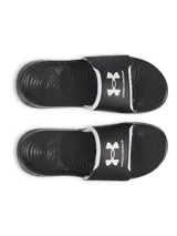 Sandalia tipo ojota Under Armour, color negro con logo blanco en la correa. Cuenta con plantilla de espuma viscoelástica para mayor amortiguación y suela de EVA para mayor durabilidad.