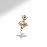 Broche con forma de bailarina en acero dorado, decorado con zirconias engarzadas en el tutú y el torso.