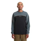 Buzo de cuello redondo Volcom, confeccionado en tejido polar de corte holgado. Diseño en bloques de color verde oscuro y negro, separado por una línea curva contrastante con el logo de la marca bordado en el centro del pecho.