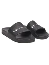 Chancletas Under Armour modelo Armr Slide Lite, color negro con textura en la tira superior y logo blanco de la marca. Diseñadas en EVA moldeada para mayor comodidad y tracción en superficies mojadas.