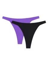 Pack de dos bombachas colaless lisas, una en color negro y otra en color violeta, con tiras finas laterales.