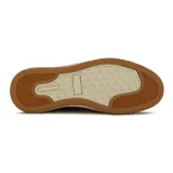 Zapato acordonado marrón de cuero con cierre lateral y detalles de costuras.