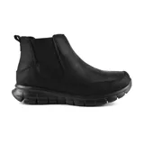 Bota Chelsea Skechers Synergy Easy para mujer, color negro, con capellada de microfibra, plantilla Skechers Air-Cooled Memory Foam y suela flexible.