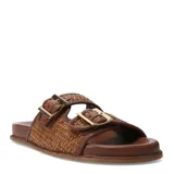 Sandalias planas de mujer Bottero, color marrón caramelo, con dos tiras cruzadas texturizadas estilo mimbre y detalles de hebillas metálicas doradas.