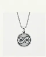 Collar de plata 925 con cadena de eslabones trenzados y dije circular con el símbolo de infinito en relieve.