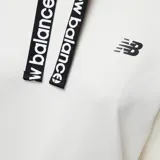 Buzo blanco de algodón con capucha y cordones negros con la inscripción "new balance" en blanco. Logo de la marca en el pecho.