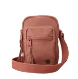 Morral Rip Curl modelo Everyday Mini X Body, de color rosa viejo, con bolsillo frontal con cierre, tira ajustable para colgar y detalles metálicos con logo grabado.