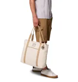 Bolso tipo tote bag Columbia modelo Cottonwood Creek, color blanco con asas y detalles en tostado. Cuenta con cierre superior con cremallera, bolsillo interior para botella, compartimento para accesorios, gran bolsillo frontal y forro interno estampado.