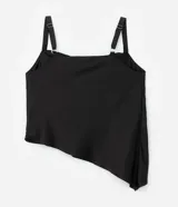 Musculosa color rojo oscuro, confeccionada en satén, con escote drapeado (degagê) y breteles ajustables. El bajo de la prenda es asimétrico.