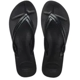 Sandalias tipo ojota Havaianas color negro, con diseño de suela texturizada y tiras finas con relieve.