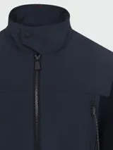 Cárdigan Moncler Grenoble con frente acolchado en tejido técnico y mangas y espalda en tejido de punto de algodón. Presenta cuello alto con cierre de botón a presión, cierre frontal con cremallera bidireccional y bolsillos laterales con cremallera.