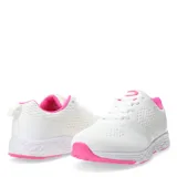 Championes deportivos negros con detalles en violeta, capellada de mesh y suela blanca.