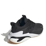 Championes Adidas Alphaboost V2 negros con detalles en blanco. Cuentan con mediasuela Boost, amortiguación Adiprene+, tecnología Lightstrike y parte superior de malla ligera.