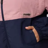 Campera deportiva Rusty Wander, color rosa y azul marino, con cierre frontal, bolsillos laterales y cordón ajustable en la cintura.