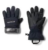 Guantes Columbia modelo Helvetia II Sherpa, confeccionados en suave polar sherpa de color gris claro con inserciones negras en las palmas y dedos, compatibles con pantallas táctiles y con logotipo de la marca bordado en el dorso.