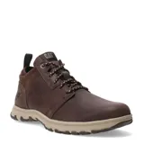Botas de caña media Caterpillar, confeccionadas en cuero marrón con detalles en gamuza. Presentan cordones jaspeados, suela de goma en color beige con diseño dentado y logo de la marca grabado en el lateral y la lengüeta.