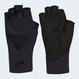 Guantes de entrenamiento Adidas para mujer, color negro, sin dedos, con palma antideslizante acolchada y abertura en el dorso para mayor ventilación.