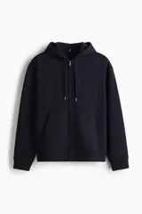 Campera con capucha H&M de felpa azul marino con cierre frontal y bolsillos tipo canguro.