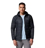 Campera híbrida Columbia con capucha, diseño acolchado en el frente y espalda, y paneles laterales elásticos. Cuenta con cierre frontal completo, bolsillos laterales con cremallera y tecnología Omni-Shield repelente al agua.