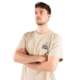 Remera color beige con logo estampado en el pecho.