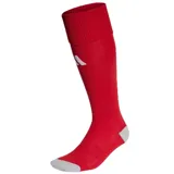 Medias de fútbol Adidas modelo Milano 23, color rojo con detalles en blanco en la puntera, el talón y el logo de la marca.