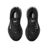 Championes de running Hoka modelo Bondi 8, color negro con detalles en gris y blanco. Presentan una suela de gran amortiguación y diseño ergonómico para mayor comodidad.