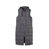 Campera multifunción modular color negro, con diseño matelaseado y capucha desmontable. Su sistema de cierres permite transformarla en cuatro versiones: campera larga, campera corta, chaleco largo y chaleco corto.