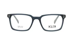 Lentes de receta marca Klik modelo 102AU, con armazón de acetato en color azul oscuro traslúcido y diseño rectangular clásico.