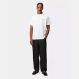 Pantalón de jean negro de corte recto y relajado, inspirado en la ropa de trabajo, con costuras en contraste y bragueta con cremallera.