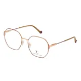 Armazón de anteojos Teresa Calandra modelo C43M, con marco metálico de forma geométrica en color café y detalles en tono dorado.