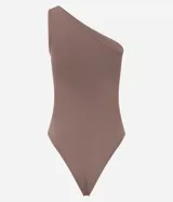 Body de microfibra con diseño asimétrico de un solo hombro y sin mangas, confeccionado en tejido elástico de poliamida.